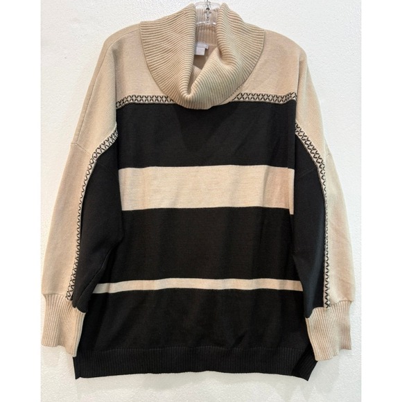 Chico's Sz 4 / 2XL Ivory & Black Cowl Neck Dolman Sleeve Embroidery Knit Sweater - Picture 4 of 8